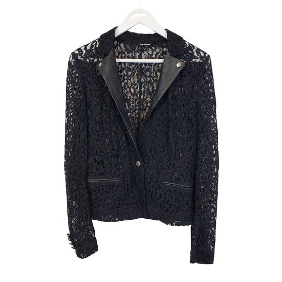 The Kooples Jackets & Blazers - The Kooples Sheer Lace One Button Blazer w/Leather Trim Size M/L
